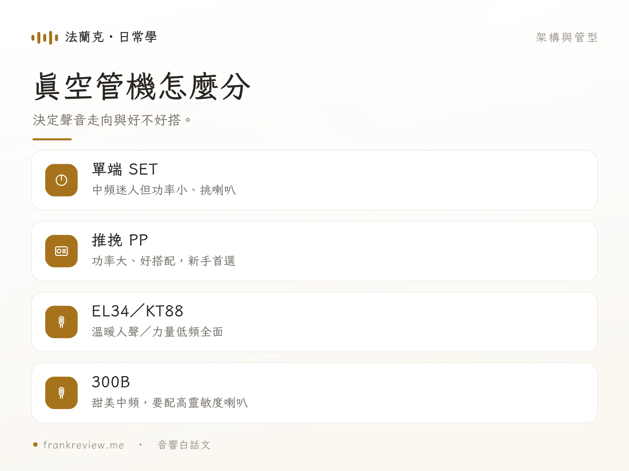 真空管擴大機類型對照