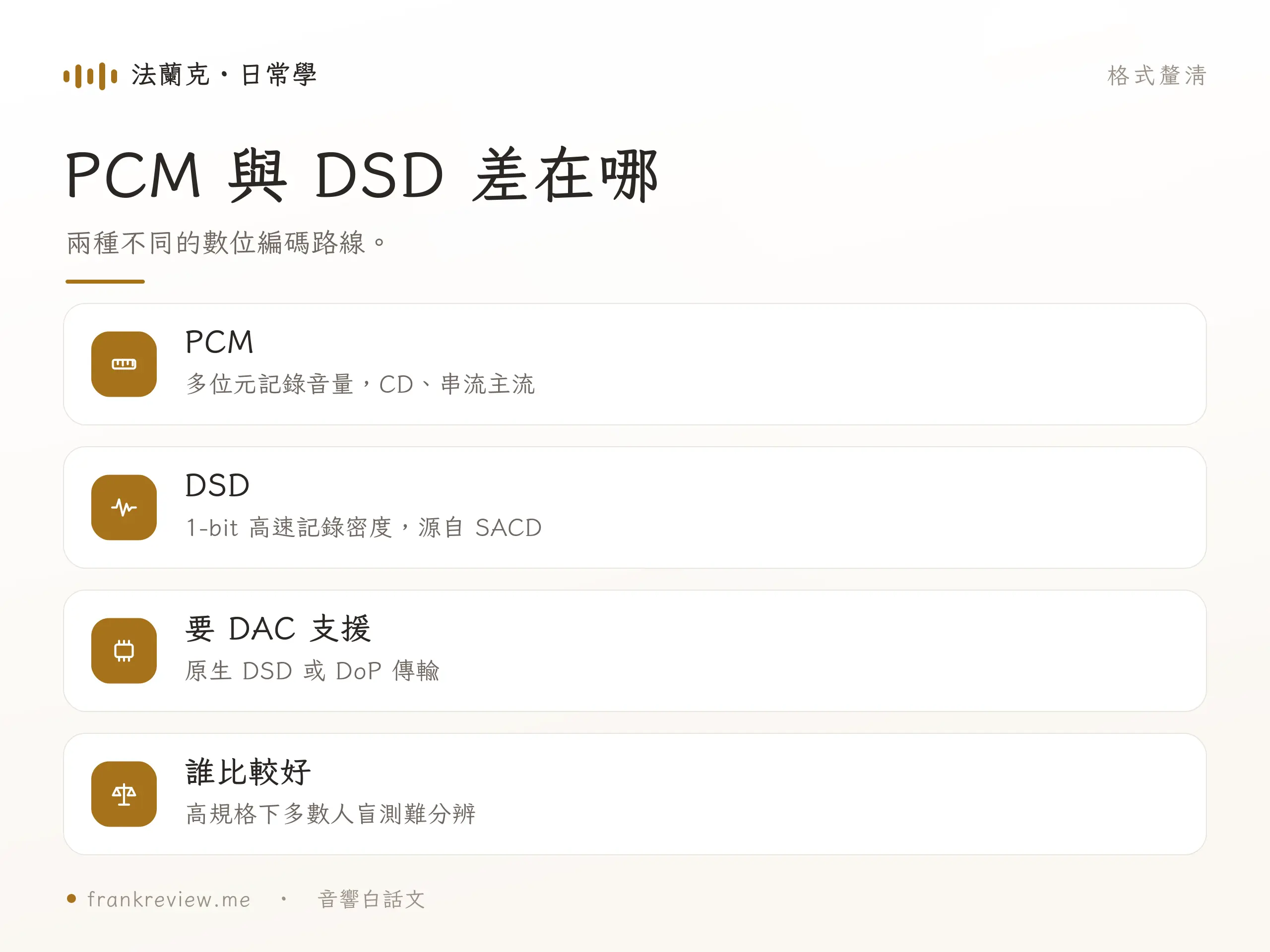PCM 與 DSD 重點對照