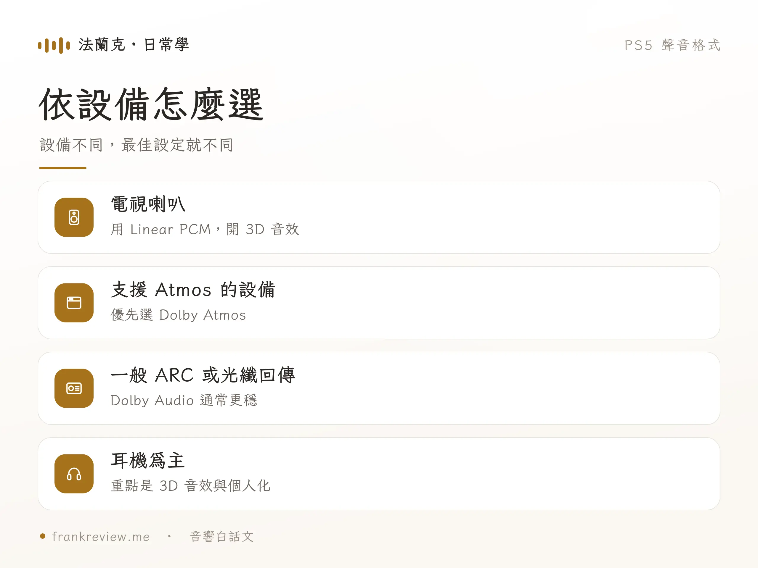PS5 不同設備設定對照