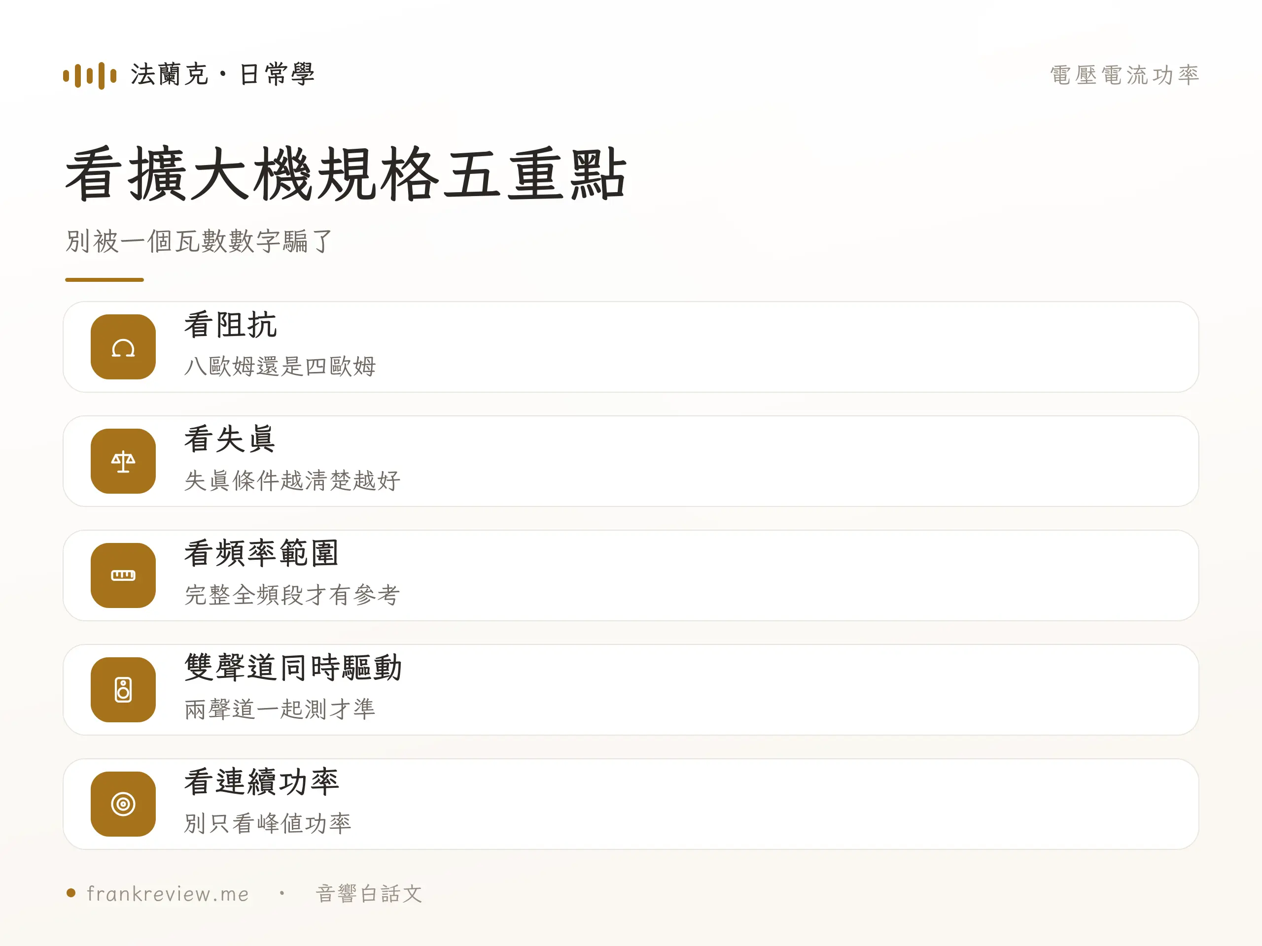 擴大機功率 重點對照