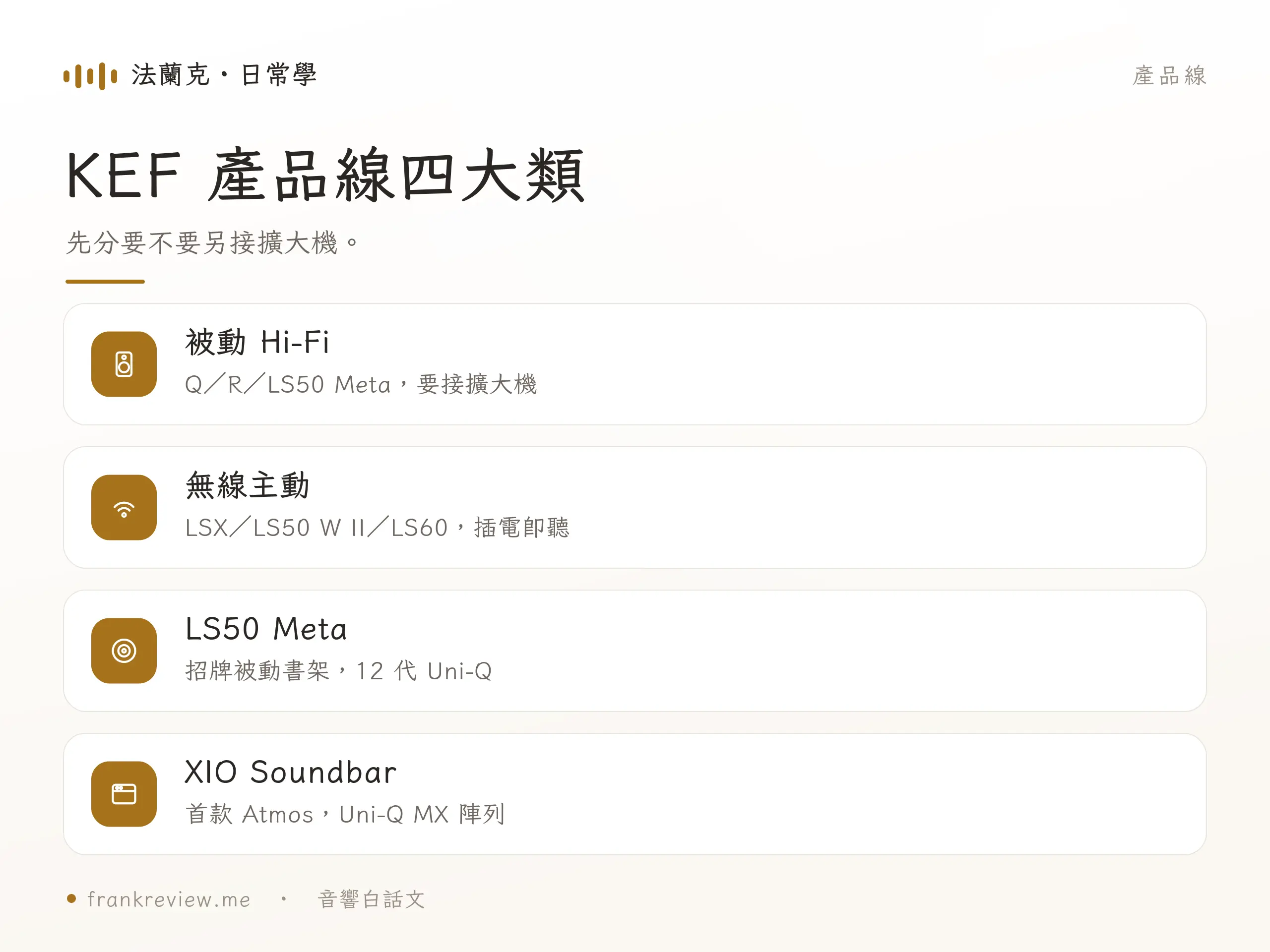 KEF 產品線重點對照