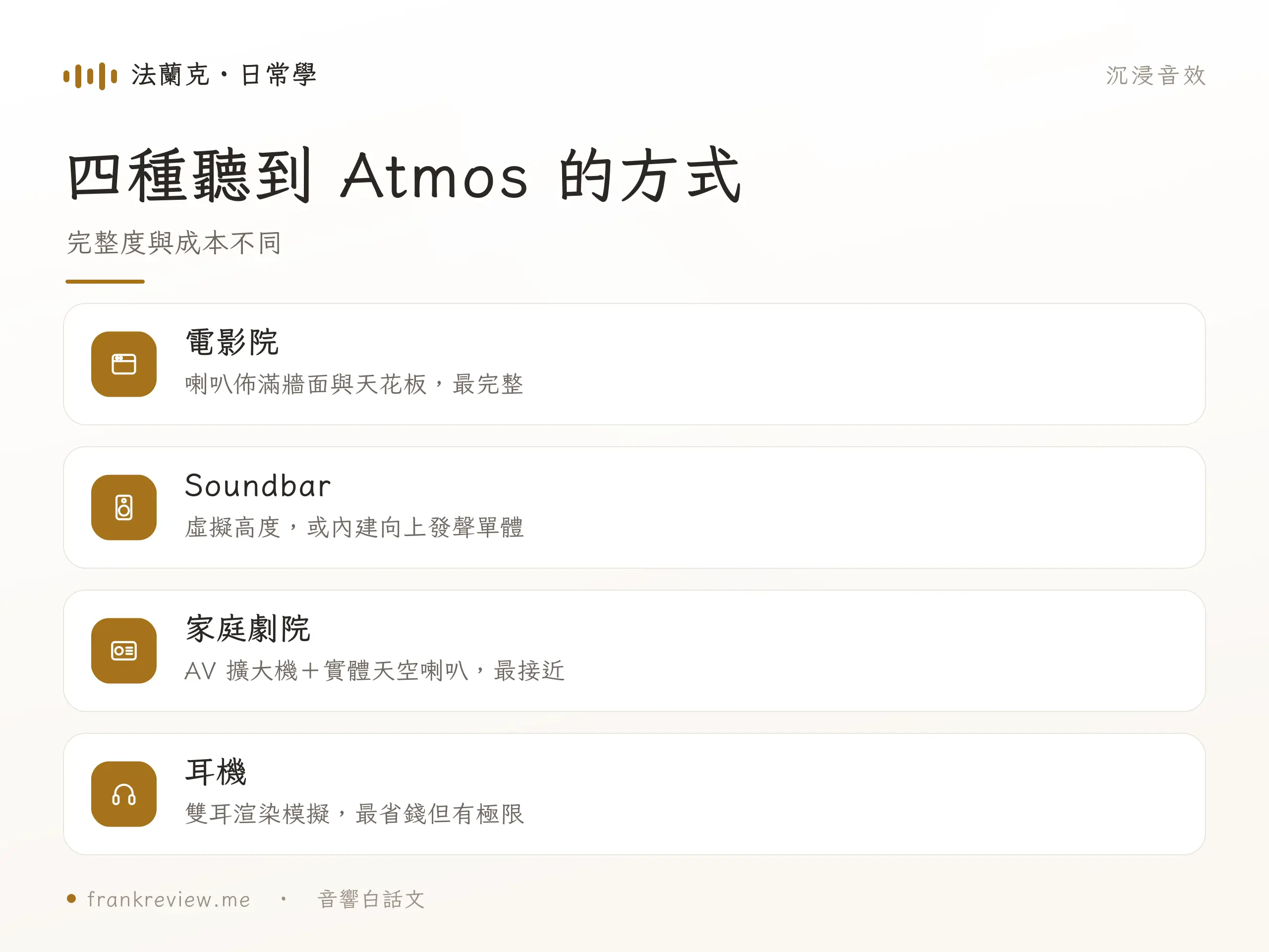 Dolby Atmos 體驗方式重點對照