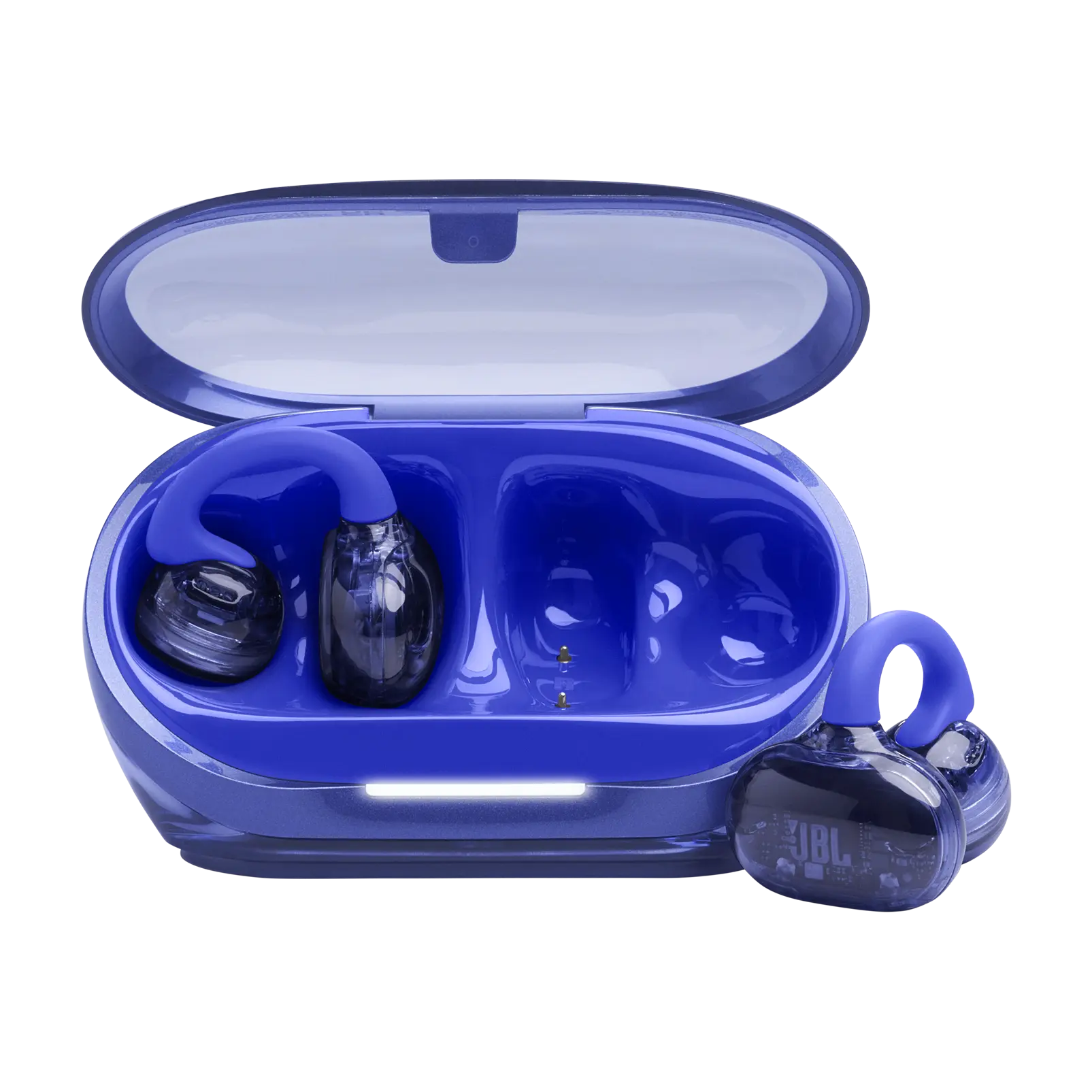 藍色 JBL Soundgear Clips 耳夾式耳機與充電盒