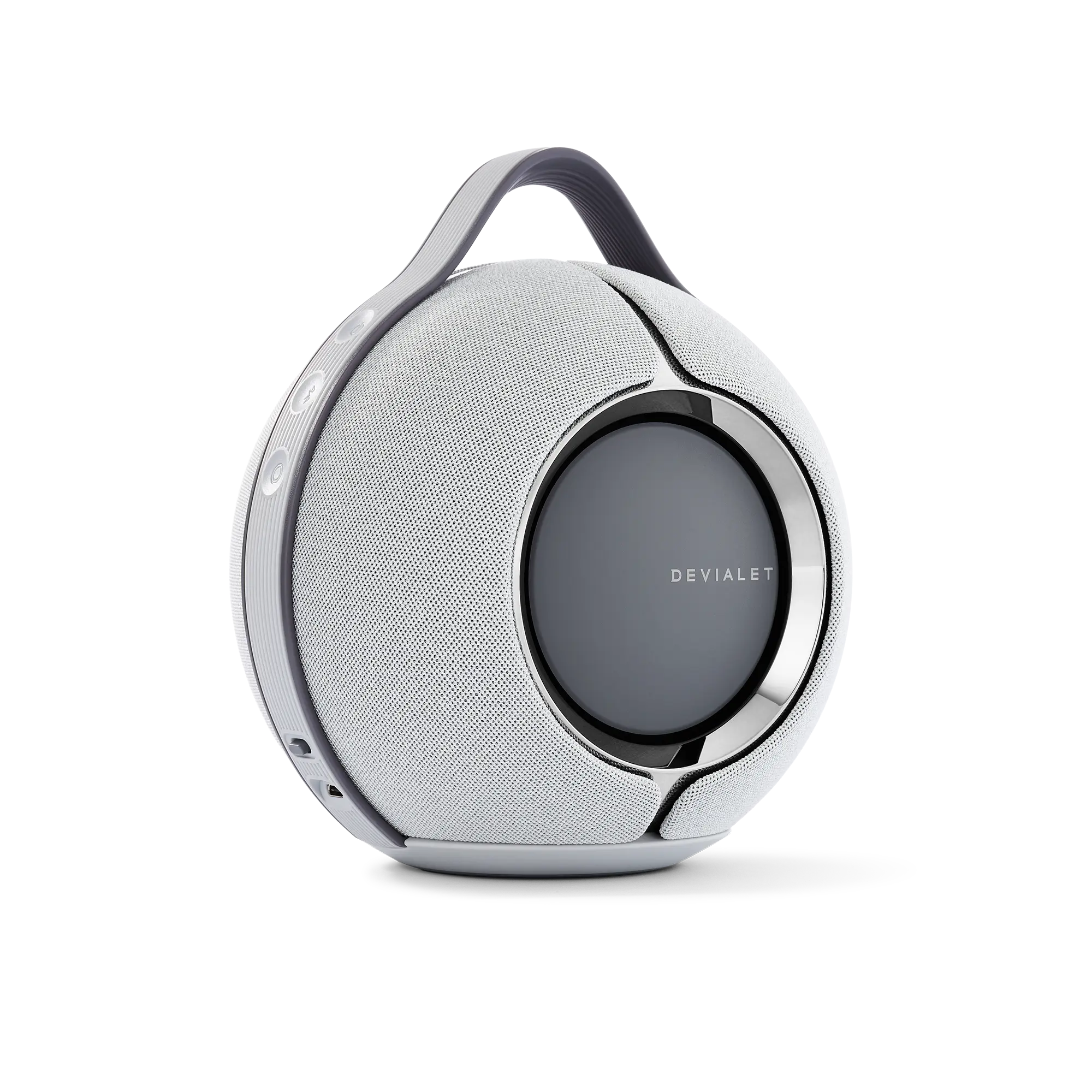 淺灰色 Devialet Mania 可攜式無線喇叭正面產品圖