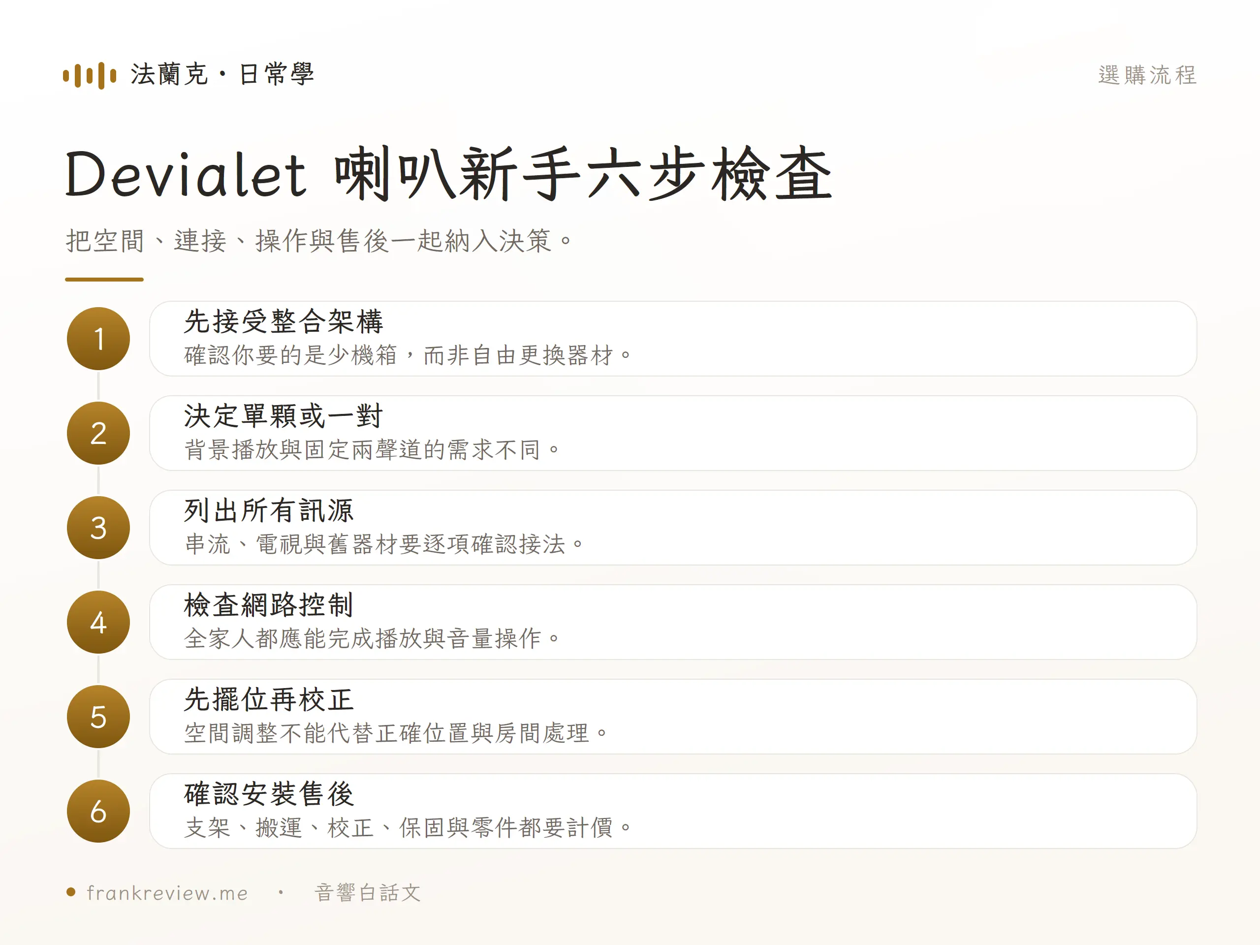 Devialet 喇叭選購六步驟，包含整合架構、數量、訊源、網路、擺位與售後
