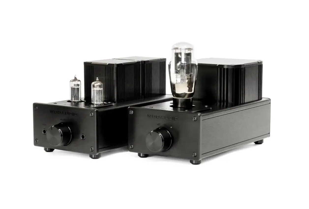 Woo Audio WA6-SE 二代黑色管耳擴與獨立電源，兩個機箱並排。